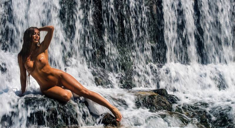 Naked Girl in Waterfall